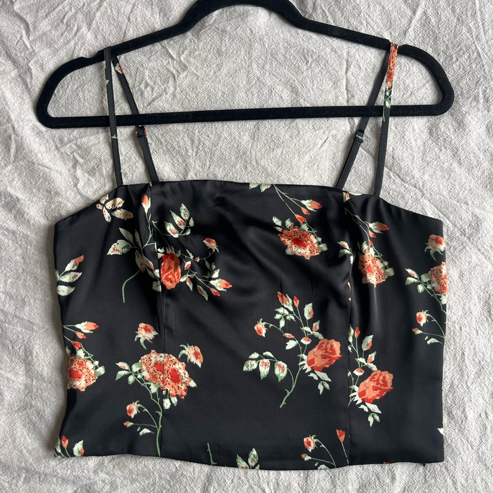 REVOLVE Black Camisole with Red Floral Print